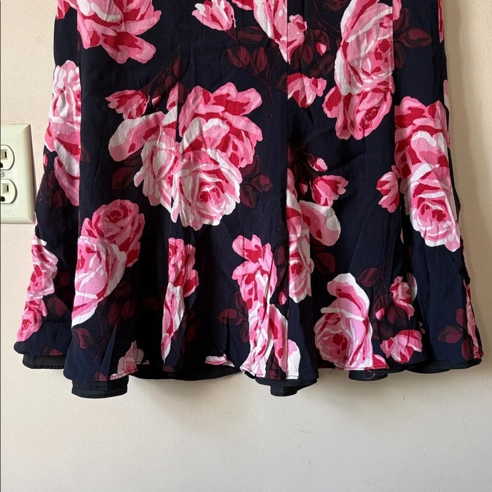 Kate Spade Black Multi Rambling Roses Rosa Silk Crepe Skirt Size 8